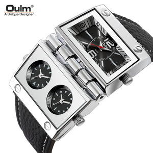 Oulm欧镭士手表大表盘潮流时尚手表多时区长方形欧美石英表