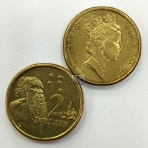 澳大利亚钱币 2元硬币 伊丽莎白二世女王中年版铜镍币 aus