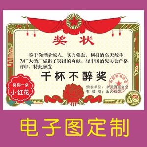 酒神奖状电子图片千杯不醉奖发朋友圈喝酒奖状图个性定制文字创意