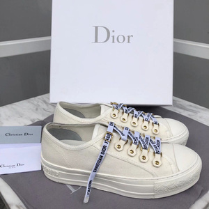 正品代购dior/迪奥女鞋白色帆布低帮跑步鞋金属平底系带运动鞋女