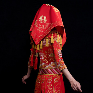 新娘结婚红色盖头龙凤 喜帕 秀禾头饰 中式 刺绣 秀禾服红盖头
