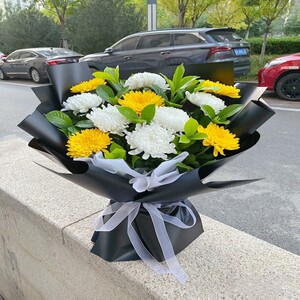 清明节黄白菊花束中元节祭祀菊花篮上坟黄白菊花北京同城鲜花速递