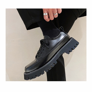 日系休闲皮鞋男牛皮dk制服鞋厚底亮面圆头增高西装大头鞋真皮夏季