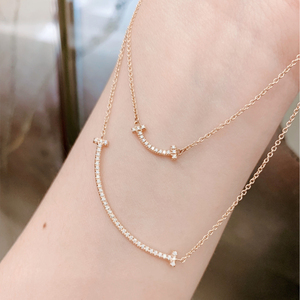 tiffany 蒂芙尼smile微笑项链 t 系列 18k玫瑰金 带钻笑脸 锁骨链