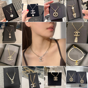 正品chanel/香奈儿项链女经典字母双c爱心吊坠新款珍珠镶钻锁骨链