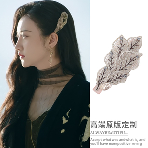 司藤景甜同款发饰刺绣手工叶子发夹边夹小众复古优雅蕾丝侧边发卡