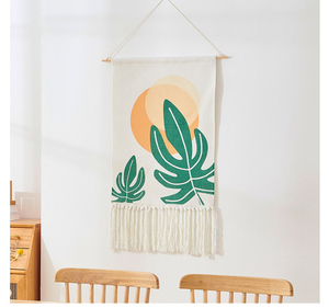 ins挂画长方形餐厅墙壁装饰复古风景挂布棉麻流苏乡村厨房防油烟