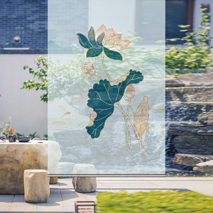 新中式玄关隔断半透明雾纱画印花遮阳软窗帘屏风挂卷帘来图订定