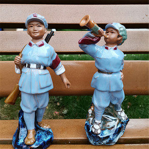 革命小红军摆件中式家居怀旧文革雕塑瓷人物小号手佛山石湾公仔