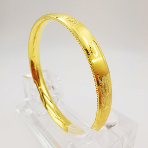 鑫源珠宝黄金手镯999足金纯金新款麒麟福字扁镯大气结婚首饰正品