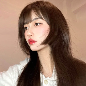 网红假发女长发jk日系姬发公主切一刀切刘海软妹黑色长直发全头套