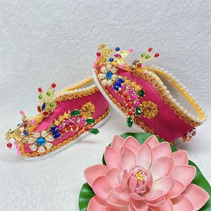 新款三寸金莲供鞋还愿老母泰山奶奶鞋纯手工制作珍珠凤凰鞋