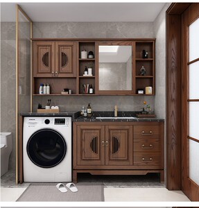 洗衣机柜红橡木实木新中式卫生间阳台滚筒洗漱台洗手盆一体柜组合