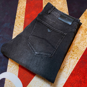 香港代购ea阿玛尼牛仔裤男黑灰色小直筒修身弹力休闲大牌奢品男装