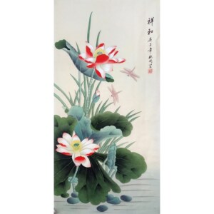 国画工笔画成品花鸟画三尺竖幅荷花纯手绘真迹画芯未裱装饰画水墨