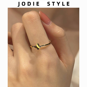 迷你双层小蝴蝶钛钢镀18K金保色精致戒指女小众关节戒指环时尚潮