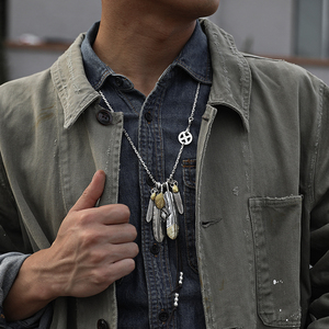 高桥吾郎羽毛项链男女纯银复古百搭吊坠挂链ins小众设计潮流饰品