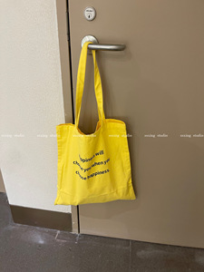 韩国ins夏日黄色字母印花大容量帆布包女单肩帆布袋购物袋