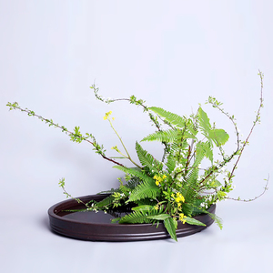 插花花道写景写意水盘 小原流池坊中华花艺大型紫砂椭圆大水盘