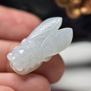 糯种玉蝉知了一鸣惊人送学生天然翡翠a货玉石吊坠项链挂件