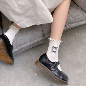 蝴蝶结jk袜子女制服日系学院风软妹甜美可爱木耳边短袜lolita袜子