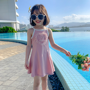 女童吊带泳衣2022夏季新款儿童公主连体裙式泳装宝宝游泳衣套装潮