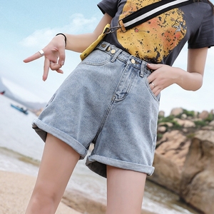 牛仔短裤女高腰ulzzang款韩版显瘦粗腿宽松外穿百搭学生a字阔腿热