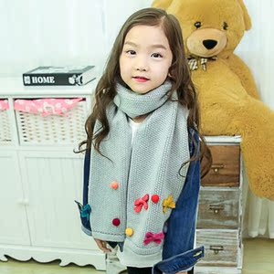 z儿童毛线围巾秋冬季针织保暖围脖女童韩版蝴蝶结围脖宝宝披肩z00