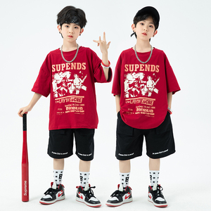 男童嘻哈潮服hiphop演出服套装儿童街舞酷帅宽松t恤女童潮牌童装