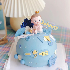 宝宝周岁满月100天 婴儿奶瓶男孩女孩公仔生日蛋糕摆件装饰