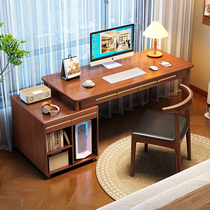 实木转角书桌带边柜电脑桌可伸缩办公桌学生家用学习桌简约工作台