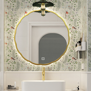 法式卫生间镜壁挂圆形花瓣梳妆镜LED复古美式智能浴室镜卫浴镜子