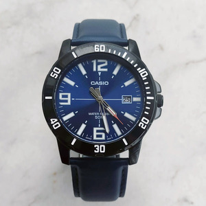 卡西欧手表casio mtp-vd01bl-2b 兰色皮带兰盘防水商务夜光石英表