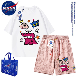 NASA联名夏季蜡笔小新套装男女同款短袖t恤青少年休闲运动衣服潮