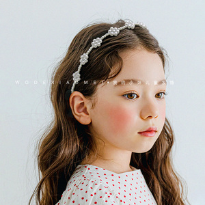 小妹家的手工串珠儿童复古编发飘带超仙公主头箍女童珍珠发带头饰