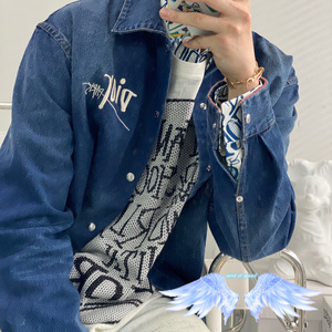 dior/迪奥 21秋冬新款stussy联名蜜蜂刺绣牛仔外套男 长袖开衫女
