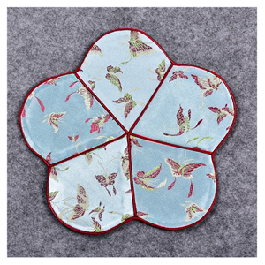 中式刺绣隔热丝绸杯垫 高档加厚紫砂壶布垫 梅花形茶杯盖碗盘子垫