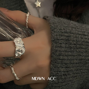 飒！超酷个性 s925纯银食指戒指女 锡箔质感随形时尚简约潮人指环