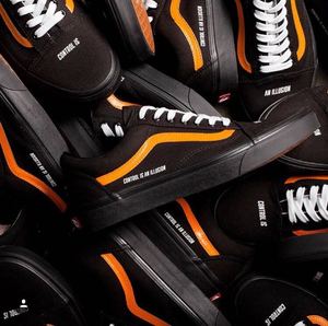 coutie vans联名 old skoo控制错觉vlone配色男女黑橙帆布鞋低帮