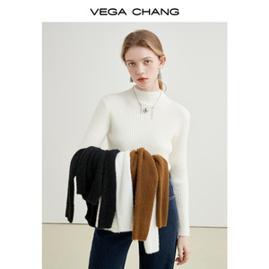 VEGA CHANG貂绒针织毛衫女2023秋冬新款小个子显瘦气质打底上衣