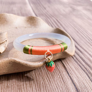 婴儿小孩玉髓叮当镯细条女童荔枝冻亲子儿童玛瑙宝宝玉石手镯女