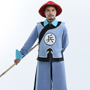 影视古装棉麻男士清朝官兵服小兵古装侍卫服衙役捕快古装演出服