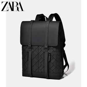 ZARA大容量双肩包潮牌高级感欧美男包旅行包几何菱格电脑书包背包