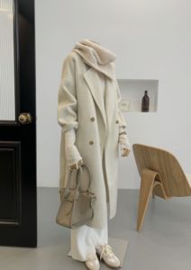 秋冬福利大衣H版型兔毛新款韩版女装西装领加厚双排扣外套
