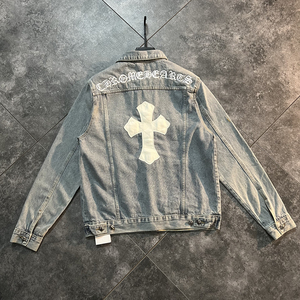 官网旗舰联名杰克克罗心十字架绣标梵文刺绣浅蓝牛仔夹克情侣外套