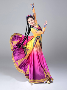 舞蹈长长的辫子新疆维族舞蹈演出服女套装少数名族艺考练习练功服