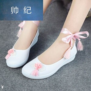 汉服女古风中大童高跟鞋公主古代复古风公主古装学生布鞋