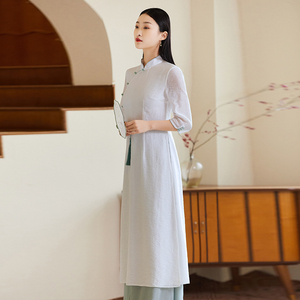 唐装女装高端中国风上衣女套装改良中式复古旗袍禅意两件套素茶服