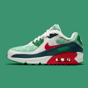 正品耐克nike air max 90 christmas sweater圣诞节红绿跑步鞋女