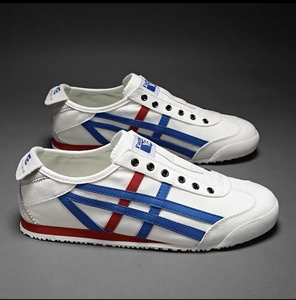 鬼冢虎井字鞋夏季小白鞋阿甘帆布透气新款一脚蹬百搭懒人鞋